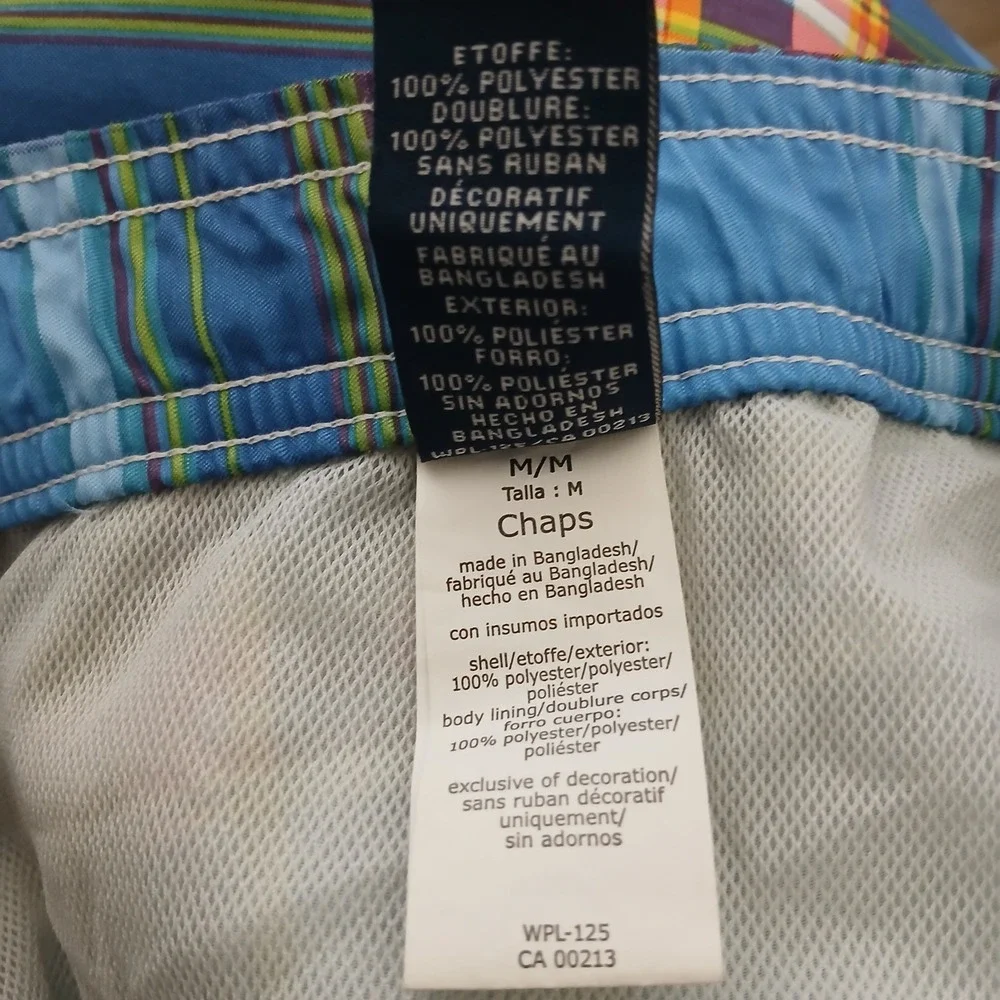 Chaps Swim Trunks Mens Medium Blue Plaid Cargo Pocket Board Shorts